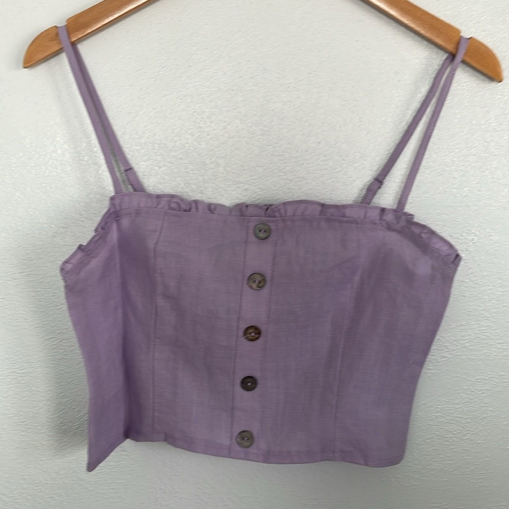Olivaceous Lavendar Purple Smocked Linen Blend Crop Spaghetti Strap Top M